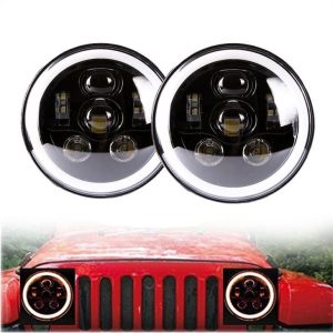 Morsun Black Chrome 58w Round LED Headlamp For 07-17 Jeep Wrangler Unlimited JK 4 Door